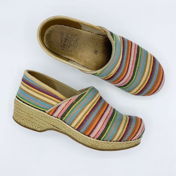 Dansko Vegan Woven Striped Colorful Comfort Espadrille Style Clogs Size 8 - Picture 11 of 15